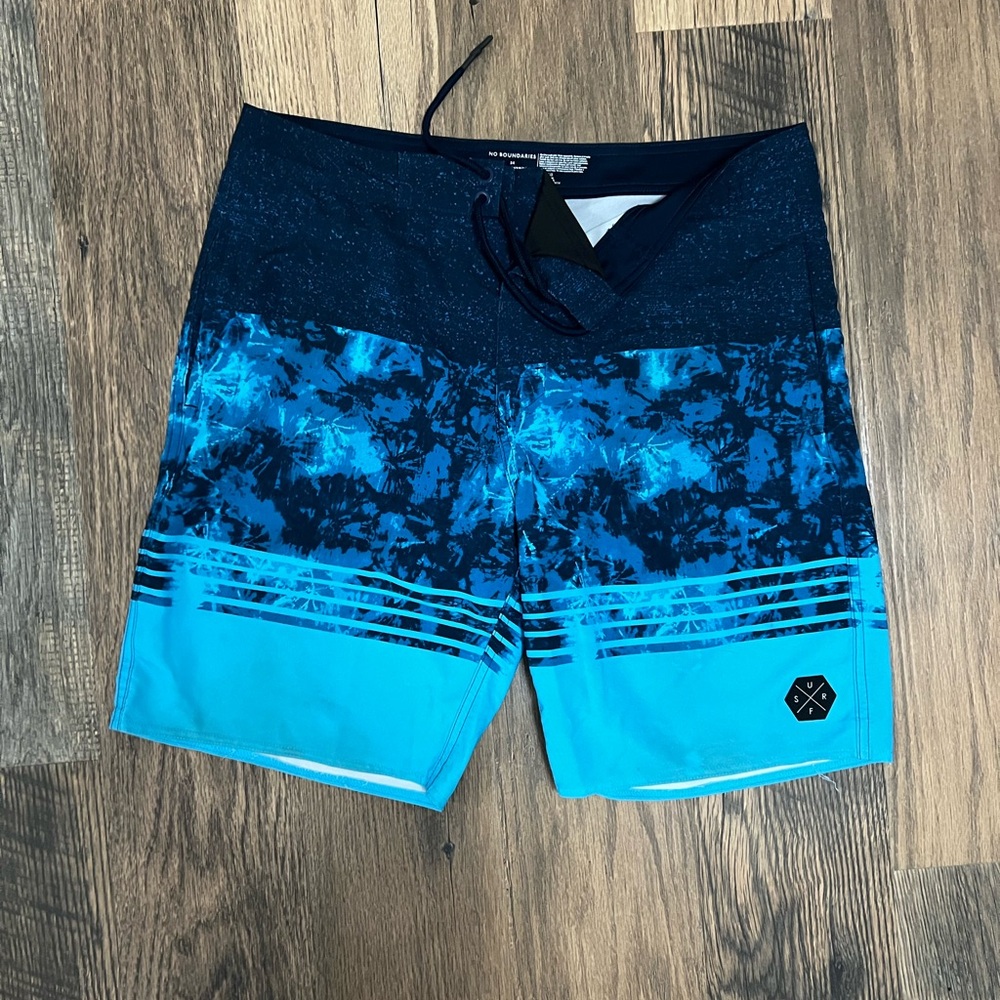 Blue and Black Patterned Board Shorts